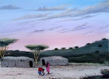 Njoroge Manyatta Morning from Africa Oil Paintings